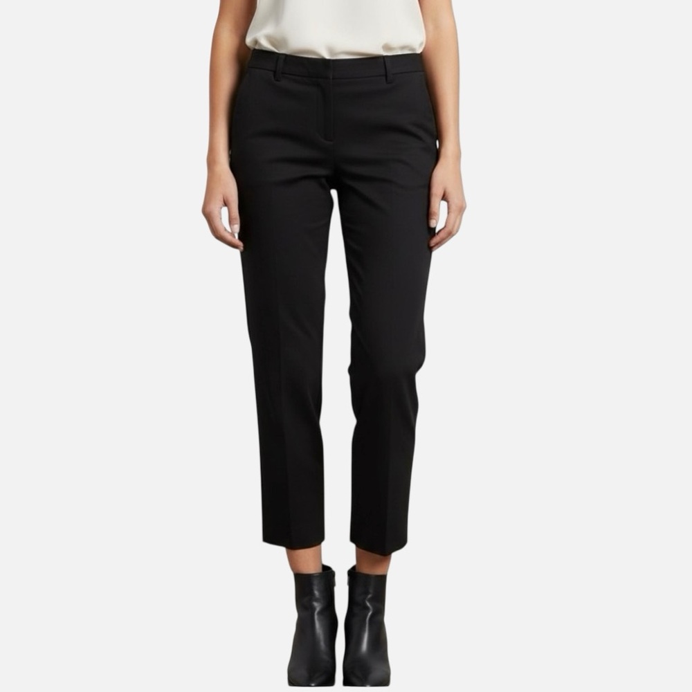 All Saints Black Wool Blend Flat Front Straight Leg Trousers Cropped Size 6